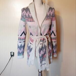 Cat and Jack Pink Blue Open Tie Cardigan Size XL Juniors 14/18 Abstract Print